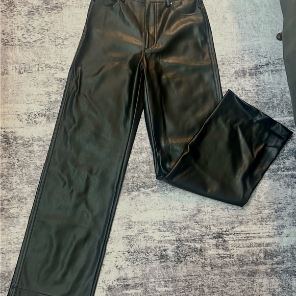 Black Faux Leather Wide-Leg Pants - Picture 2 of 6